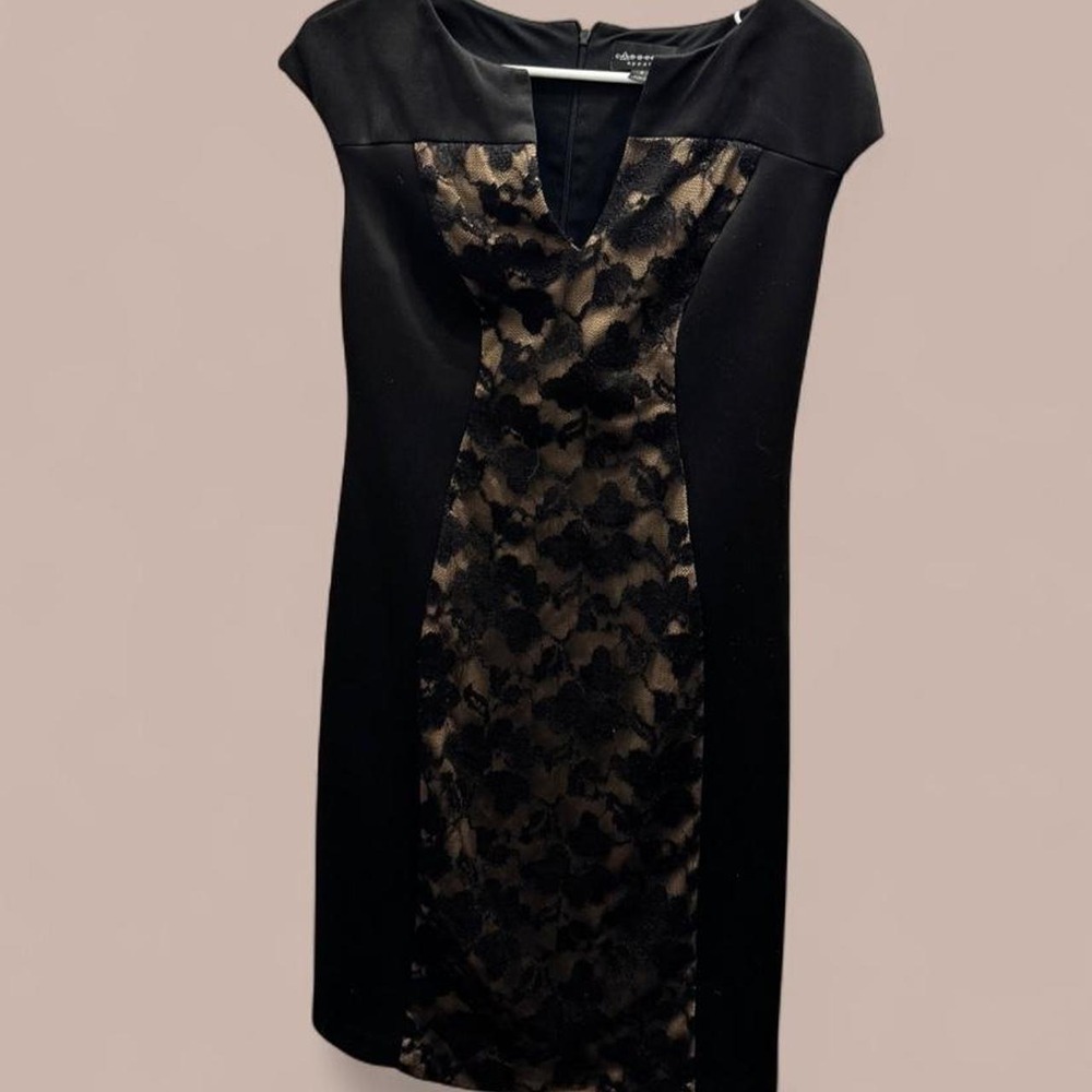 Connected Apparel Black Lace Illusion Sheath Cocktail Dress Womens 8